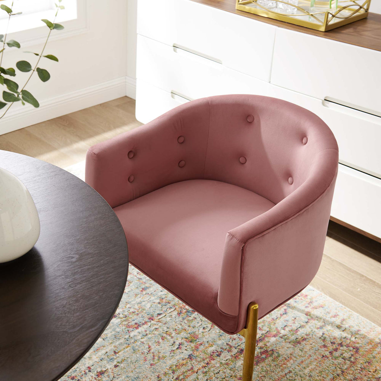 Civetta Upholstered Velvet Chair, Dusty Rose