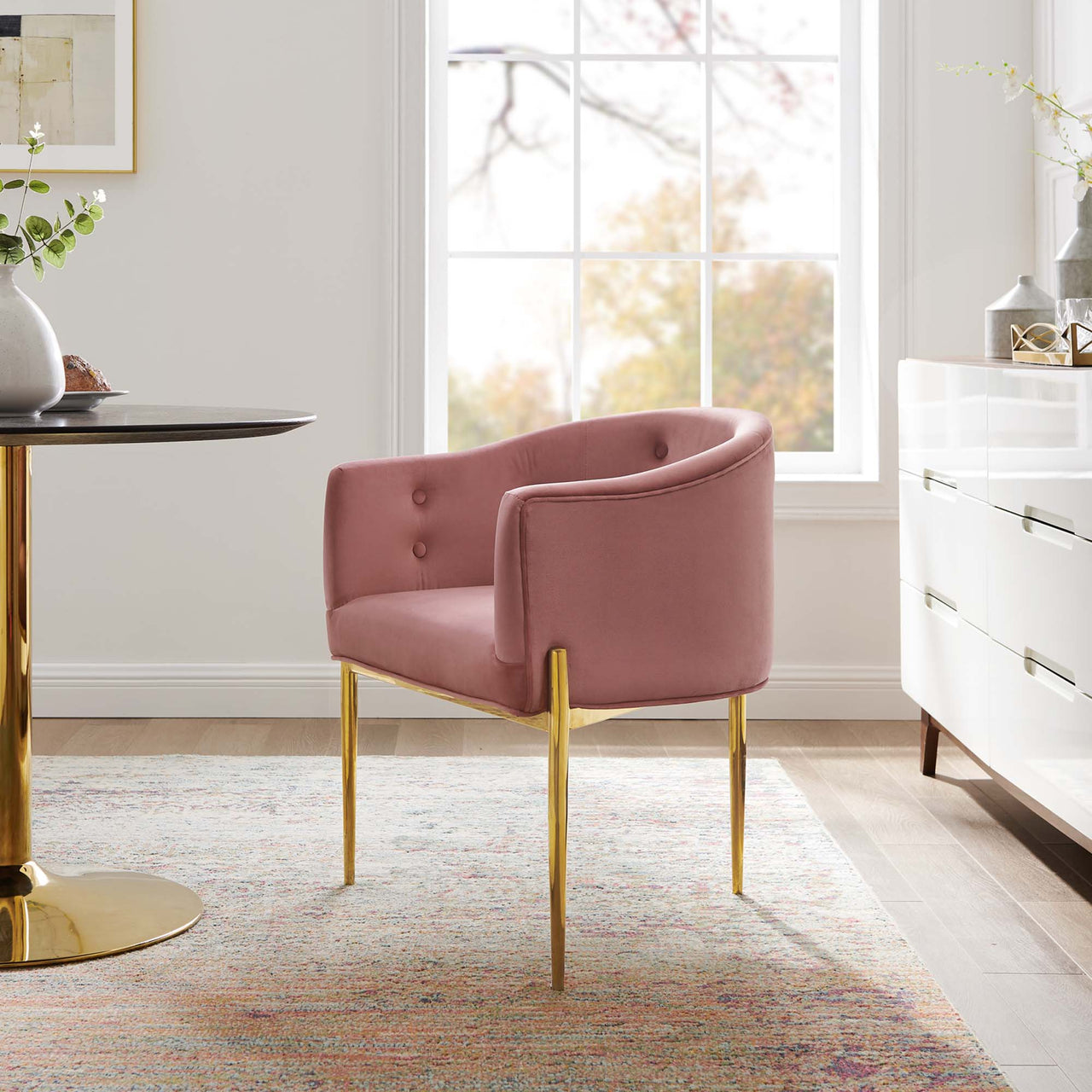 Civetta Upholstered Velvet Chair, Dusty Rose