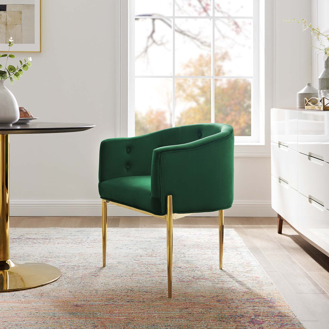 Civetta Upholstered Velvet Chair, Emerald