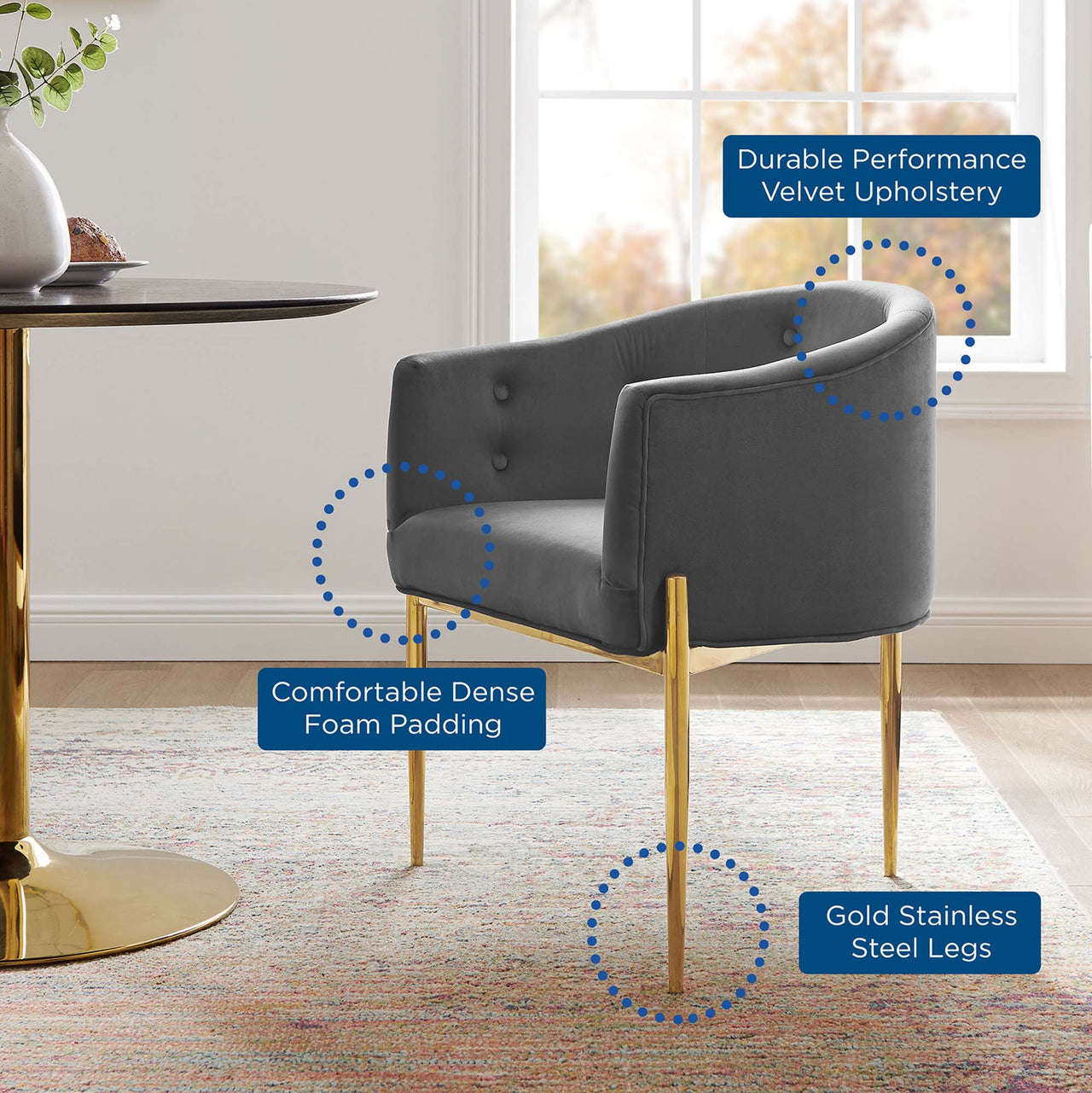 Civetta Upholstered Velvet Chair, Gray