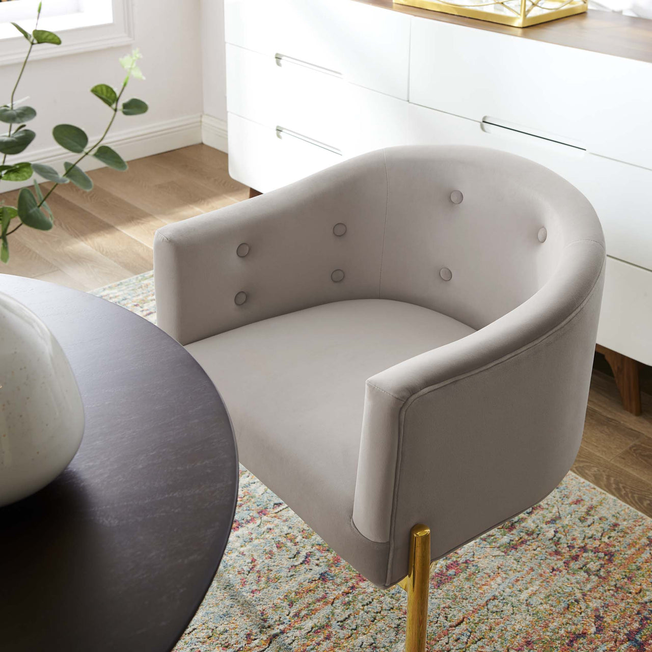Civetta Upholstered Velvet Chair, Light Gray