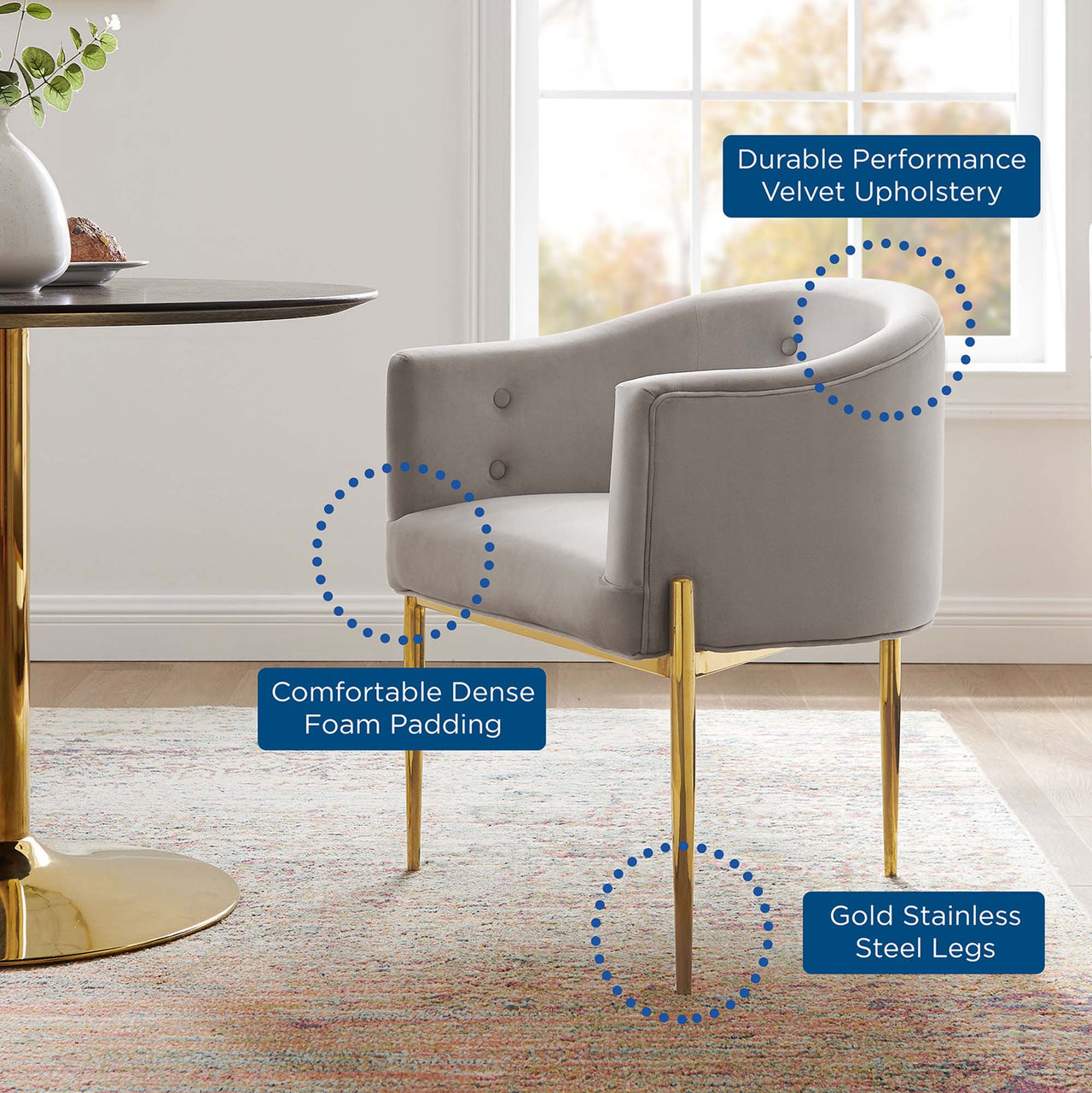 Civetta Upholstered Velvet Chair, Light Gray