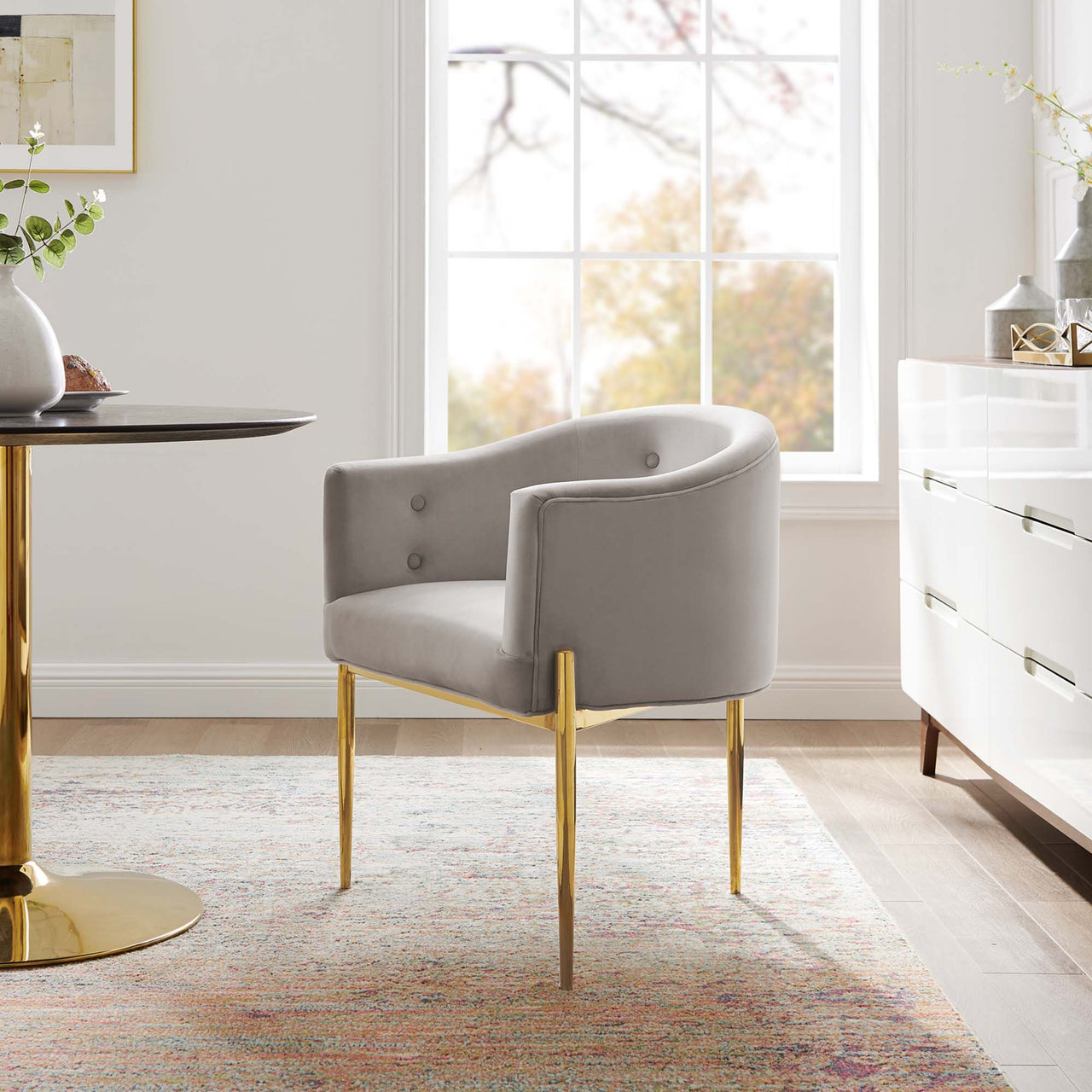 Civetta Upholstered Velvet Chair, Light Gray