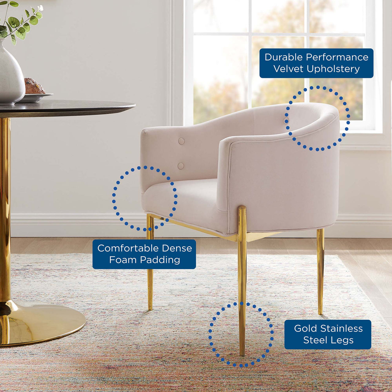 Civetta Upholstered Velvet Chair, Pink