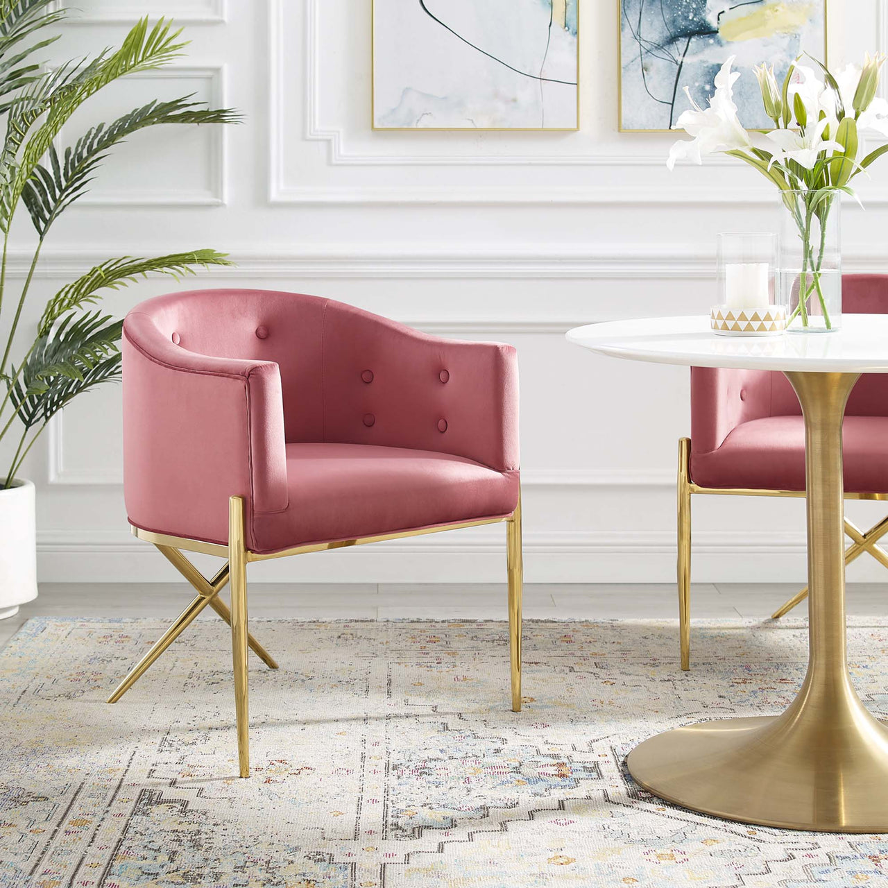 Civetta Upholstered Velvet Armchair, Dusty Rose