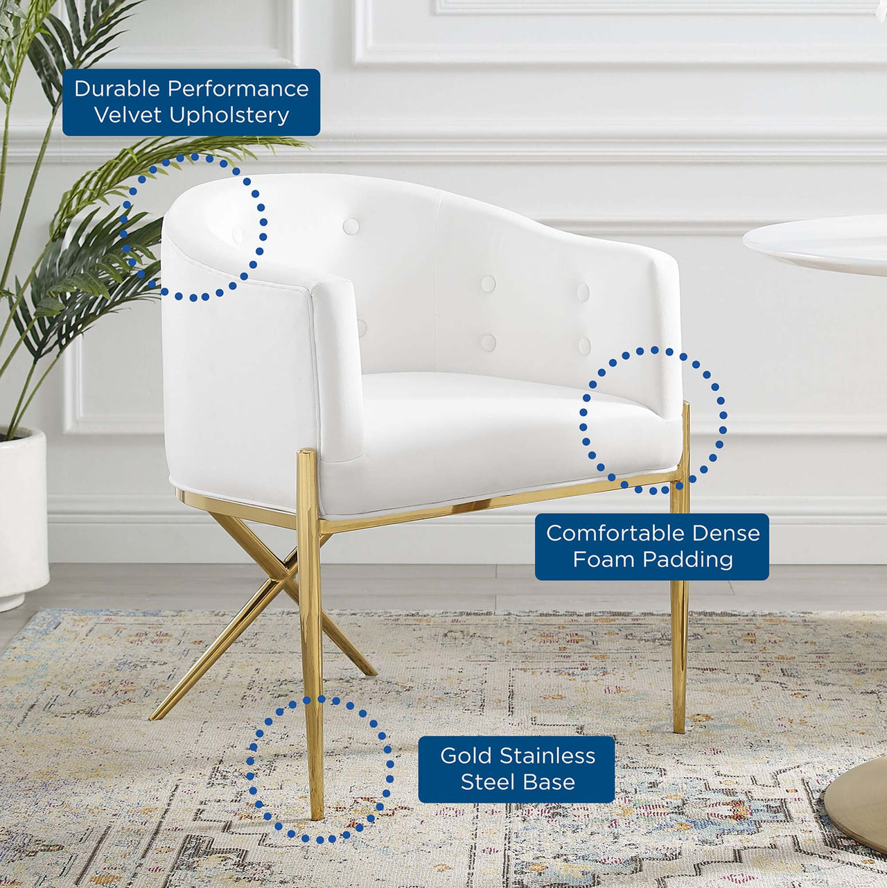 Civetta Upholstered Velvet Armchair, White