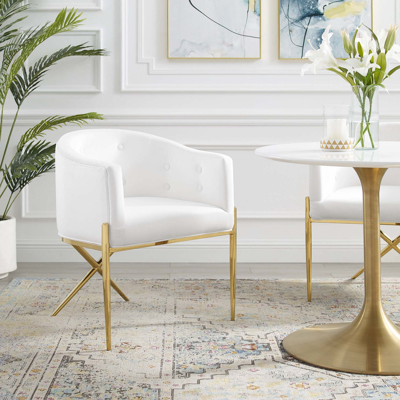 Civetta Upholstered Velvet Armchair, White