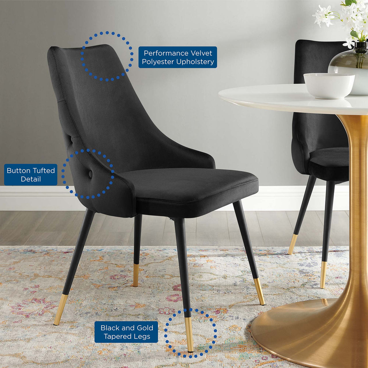 Avira Velvet Dining Chair, Black