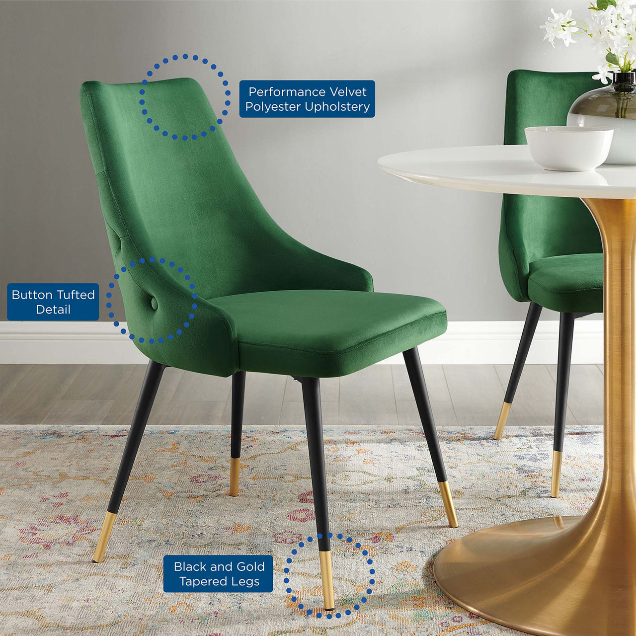 Avira Velvet Dining Chair, Emerald