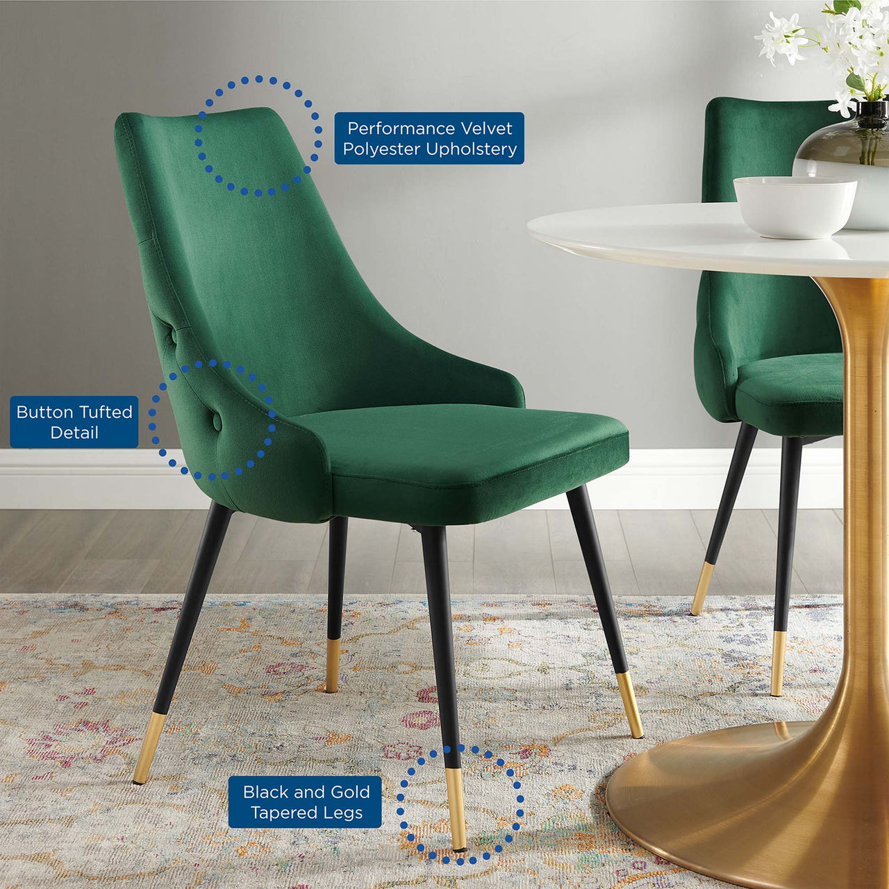 Avira Velvet Dining Chair Set of 2, Green