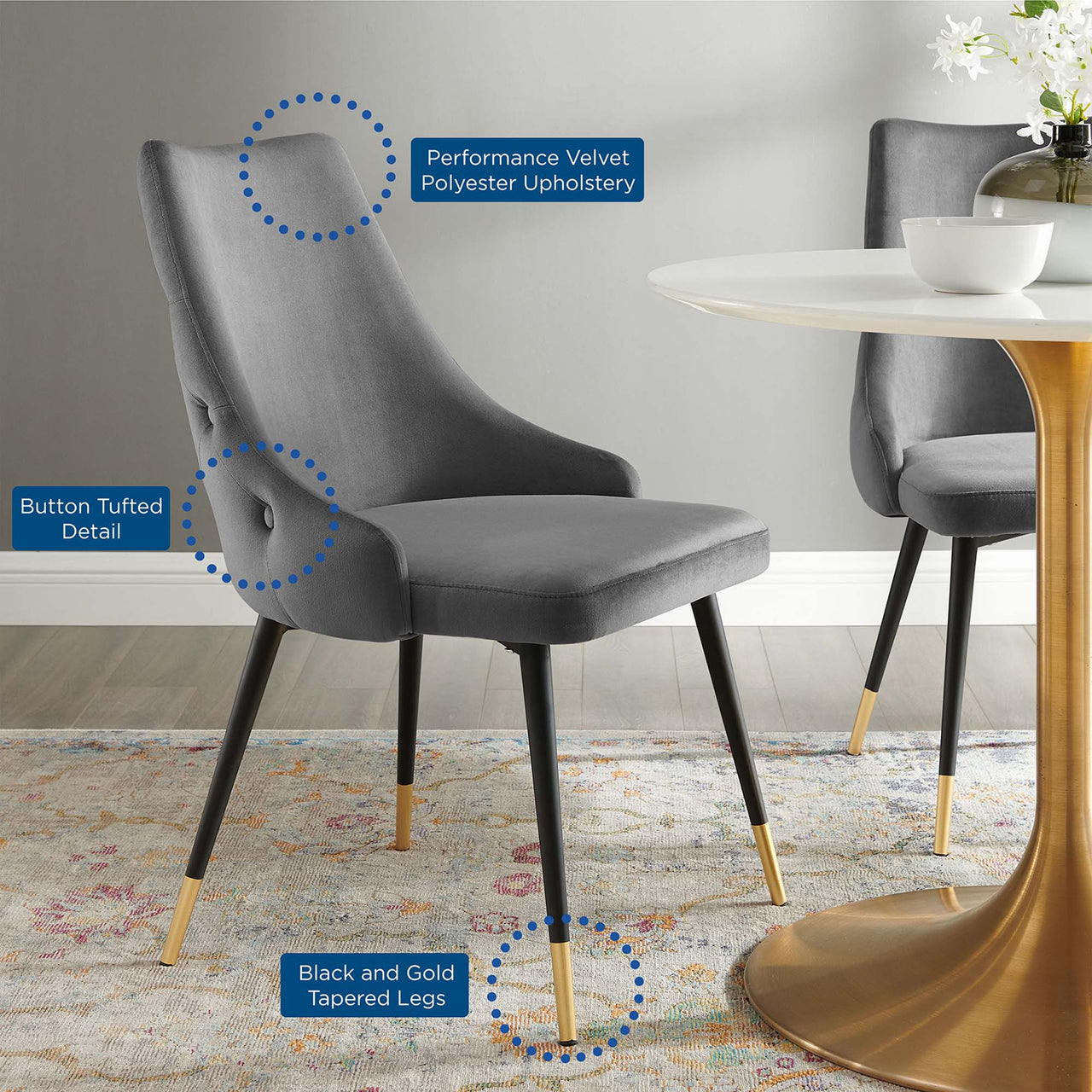 Avira Velvet Dining Chair Set of 2, Gray