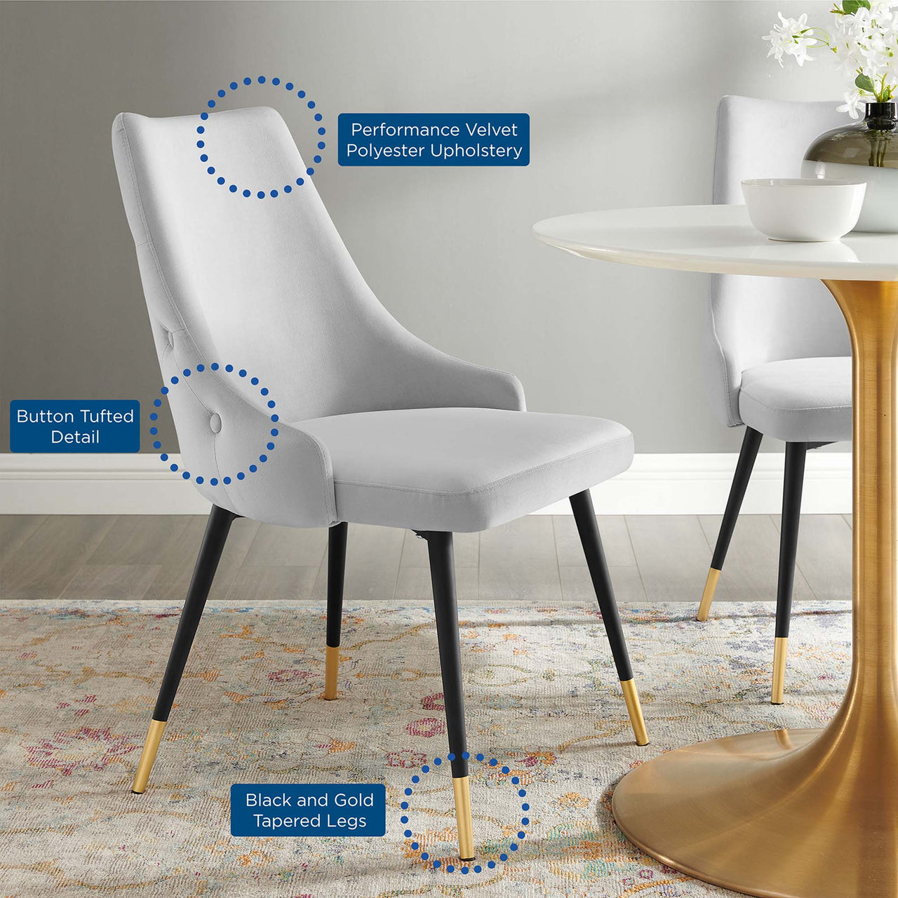 Avira Velvet Dining Chair Set of 2, Light Gray