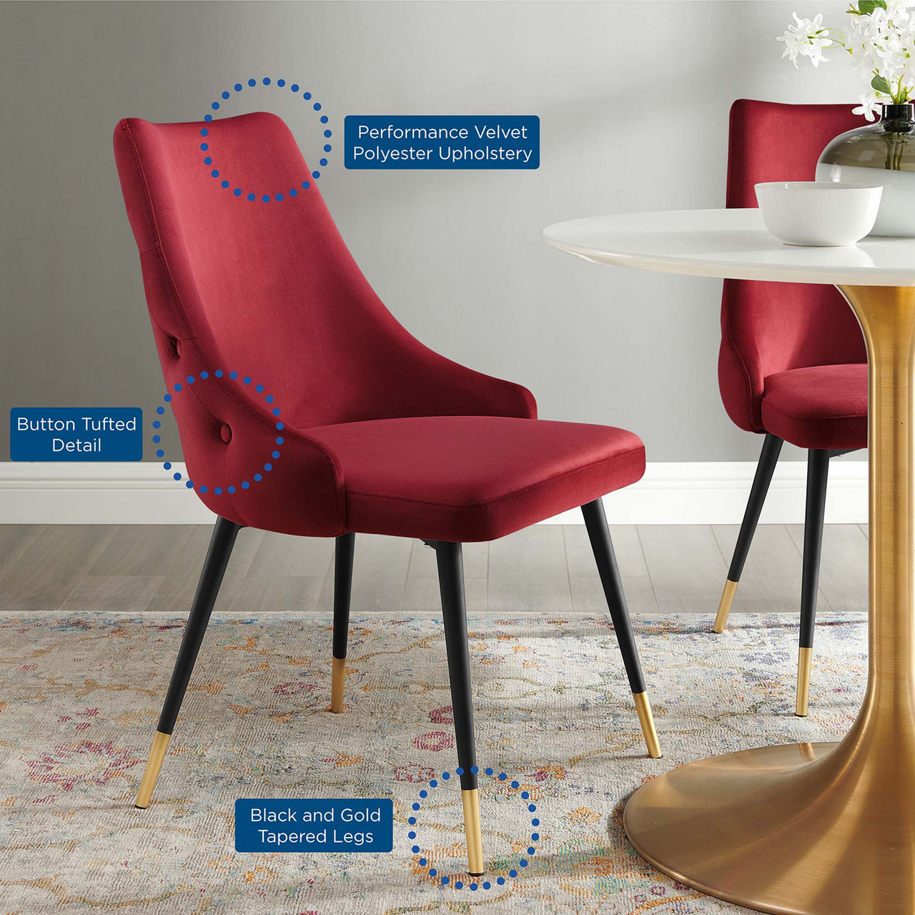 Avira Velvet Dining Chair, Maroon