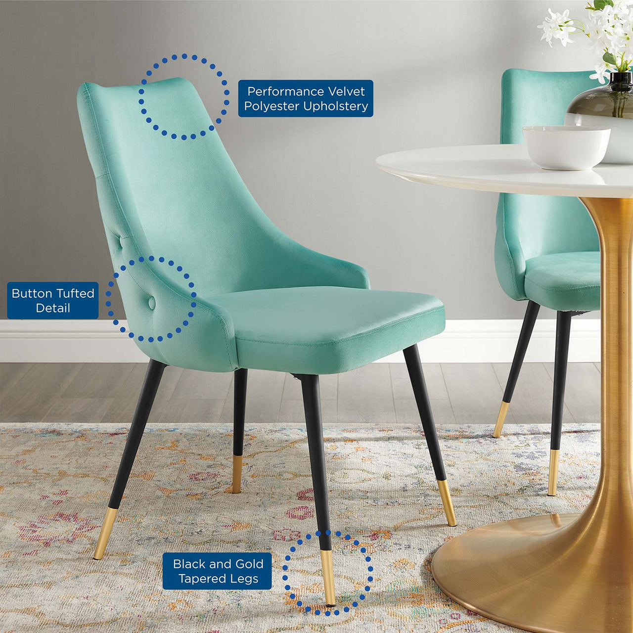 Avira Velvet Dining Chair Set of 2, Mint
