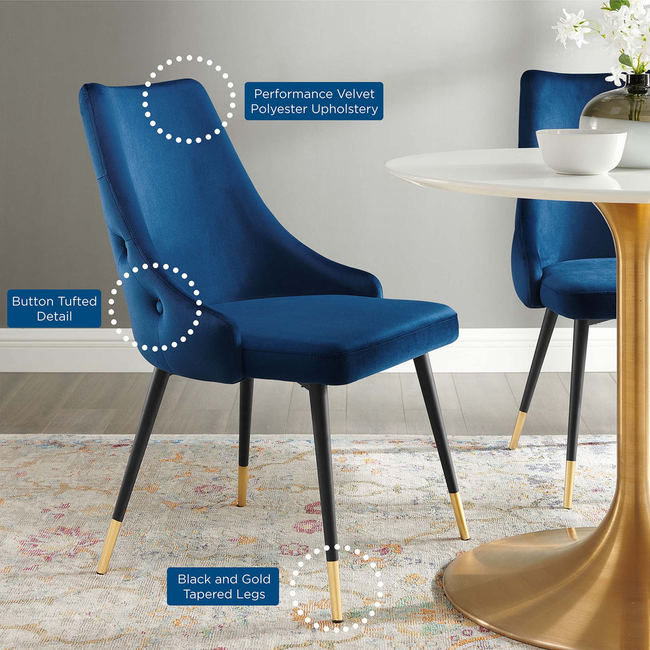 Avira Velvet Dining Chair, Navy