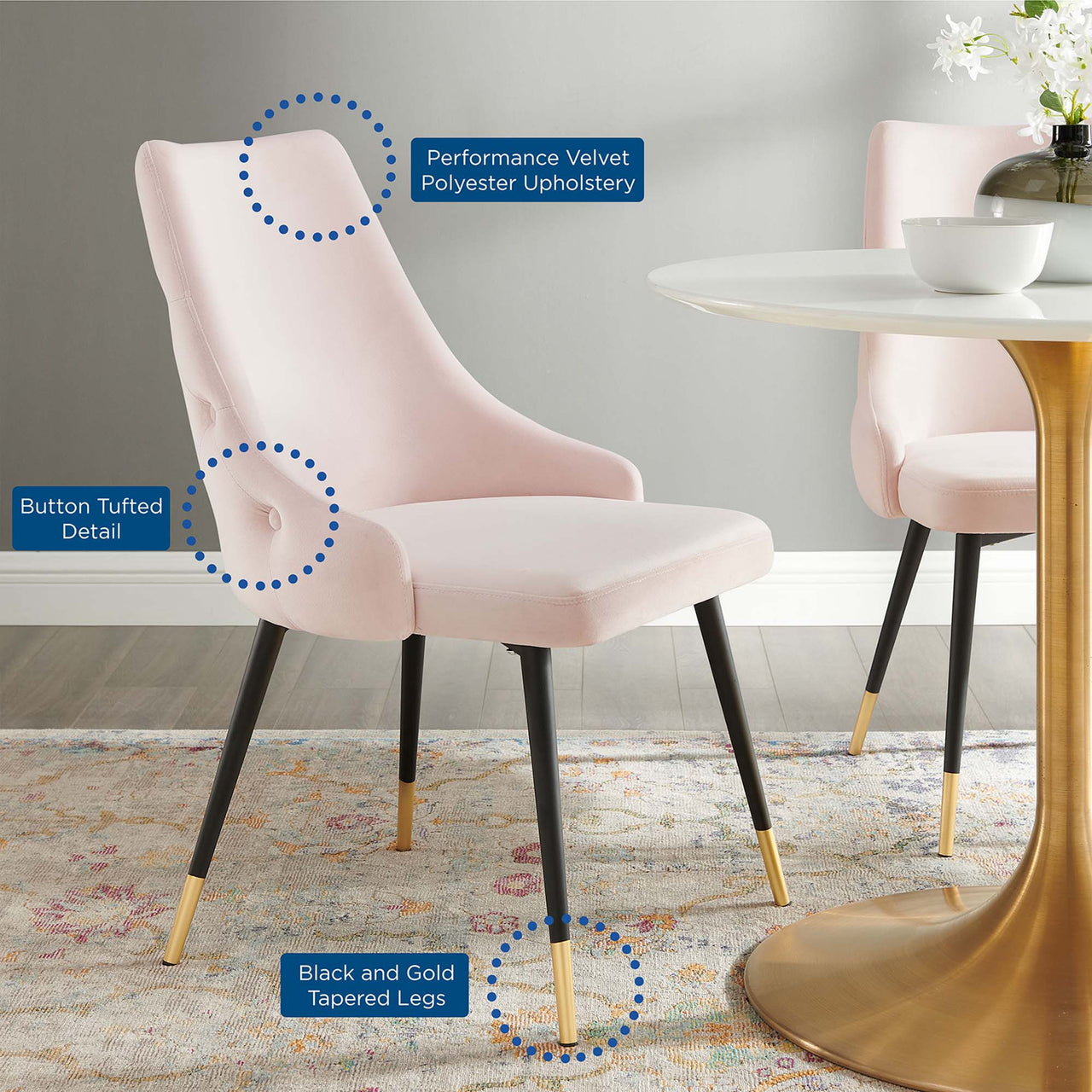 Avira Velvet Dining Chair, Pink