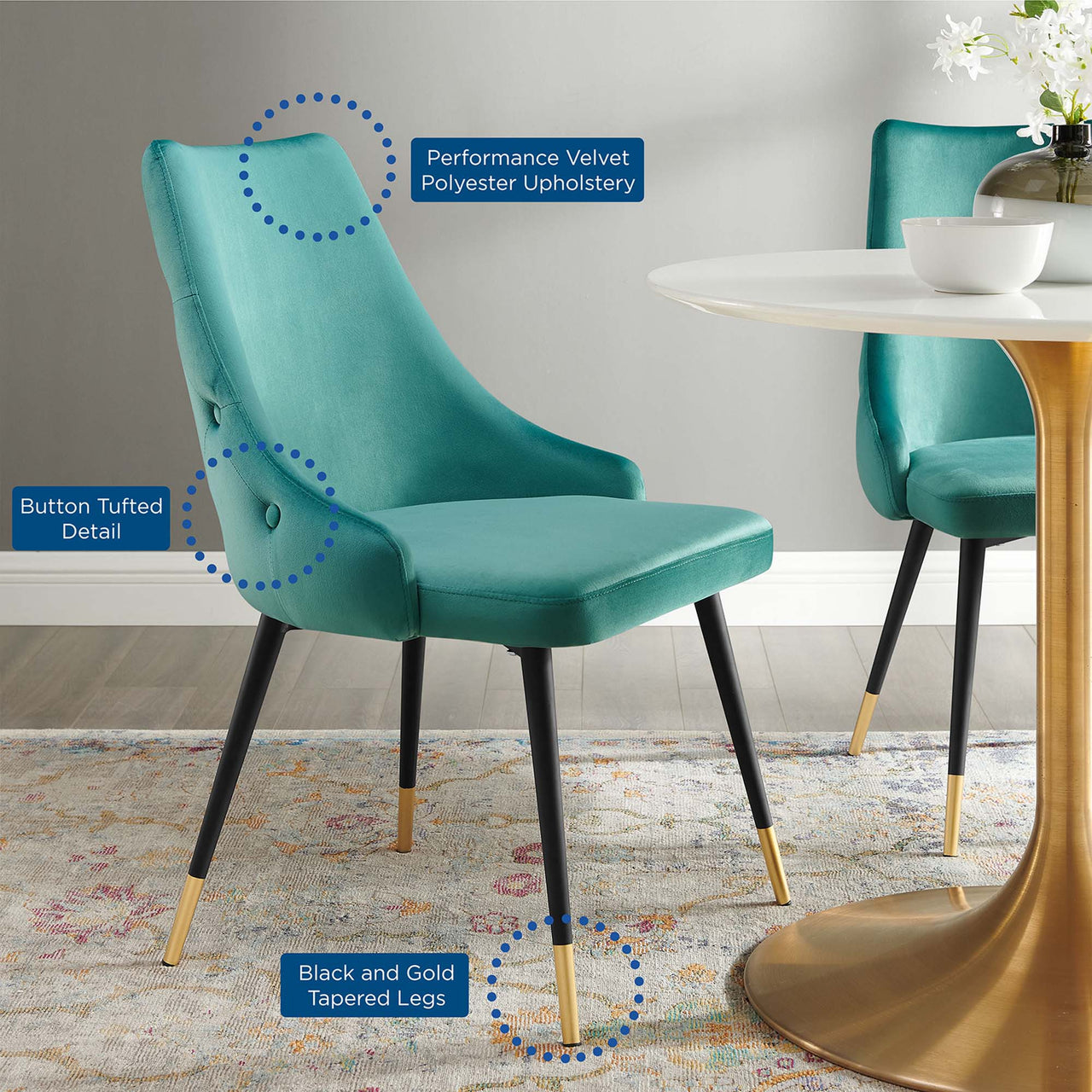 Avira Velvet Dining Chair, Teal