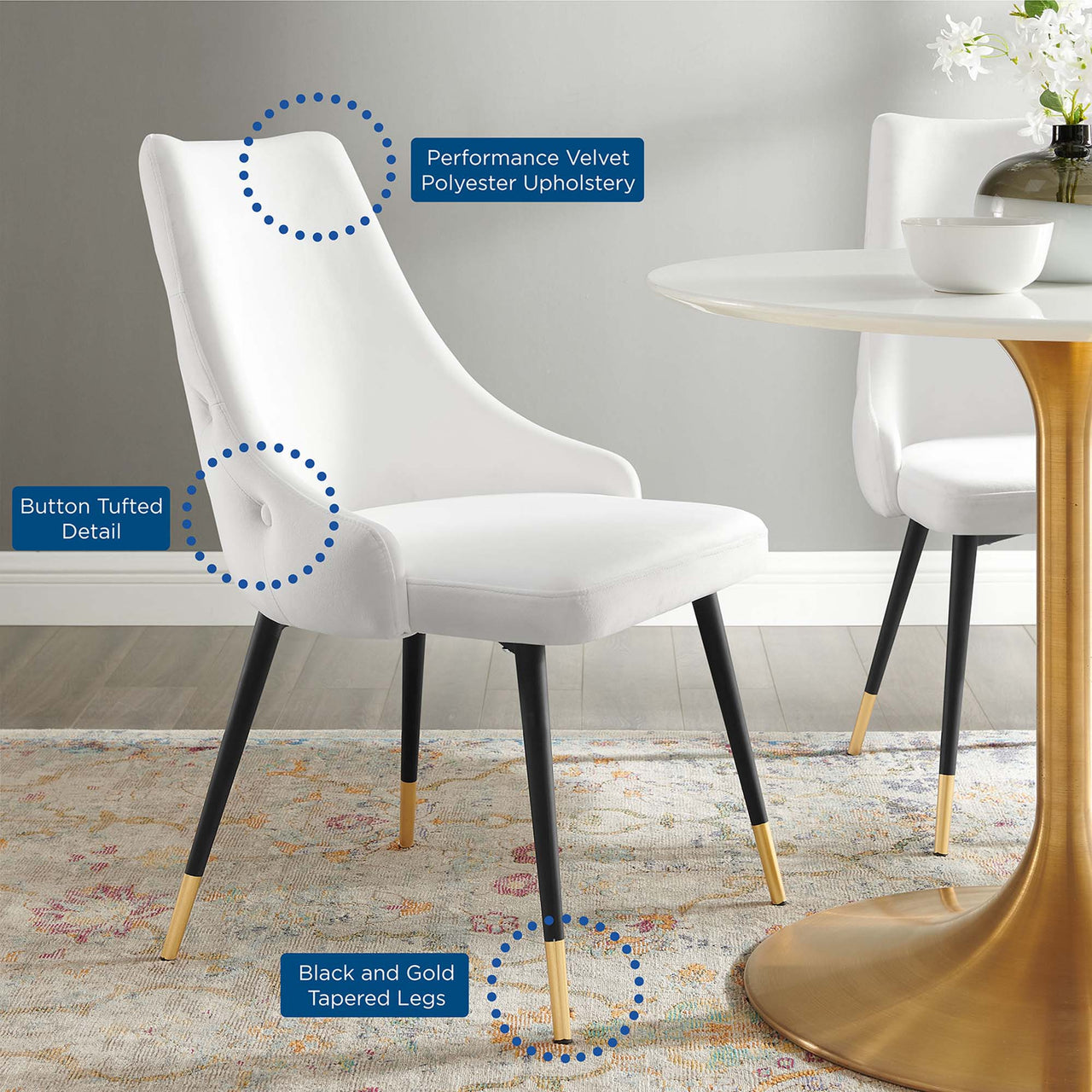 Avira Velvet Dining Chair, White