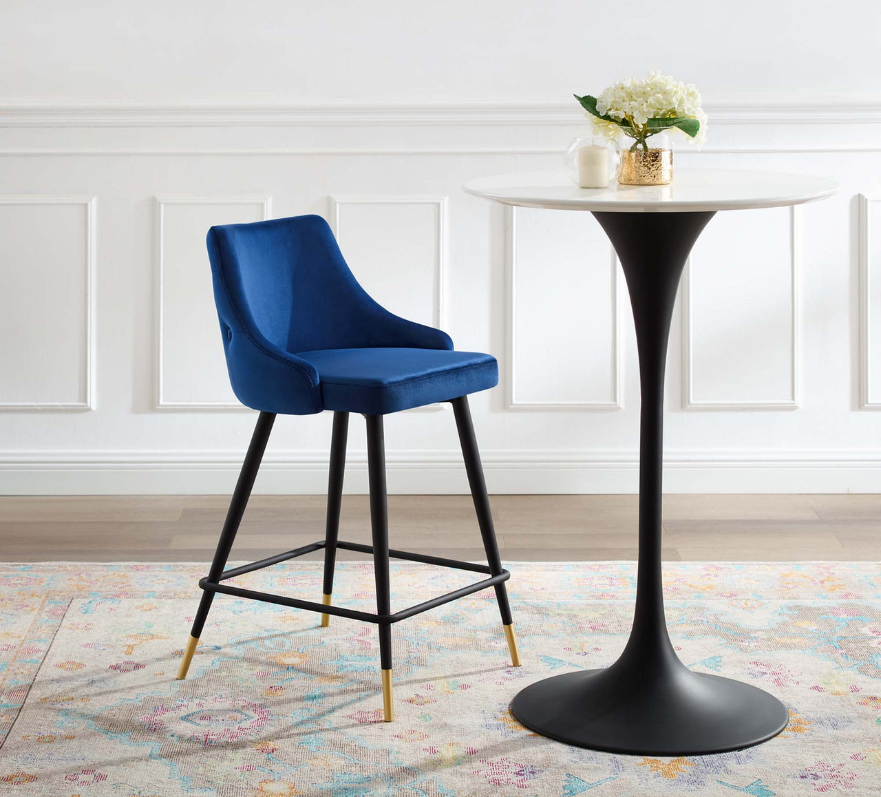 Avira Velvet Counter Stool, Navy