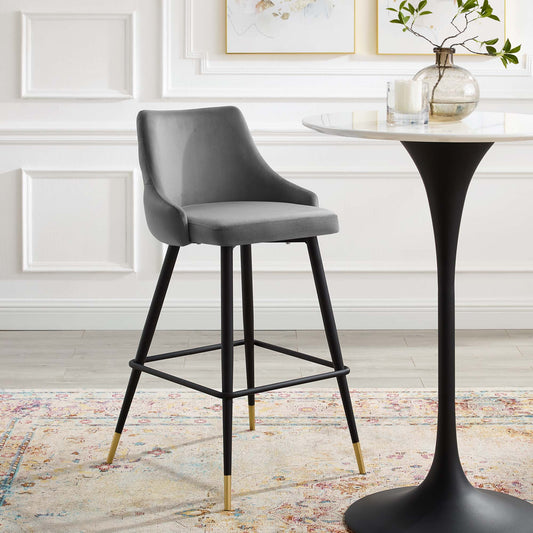 Avira Velvet Bar Stool, Gray