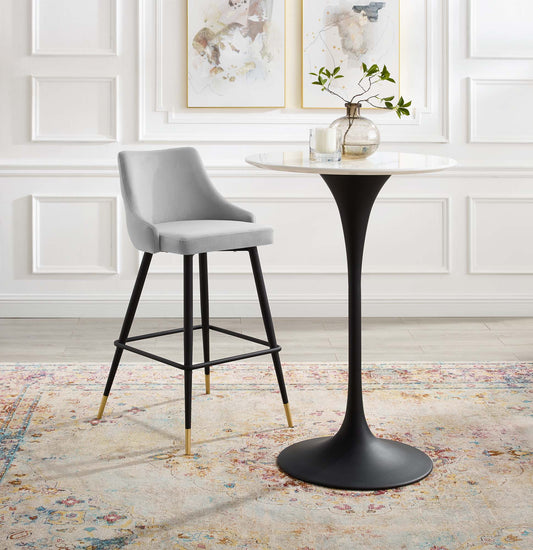 Avira Velvet Bar Stool, Light Gray