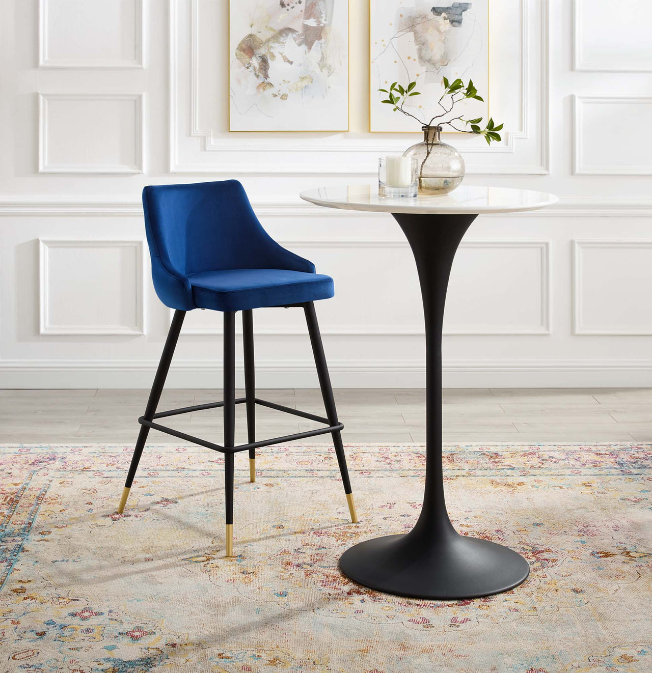 Avira Velvet Bar Stool, Navy
