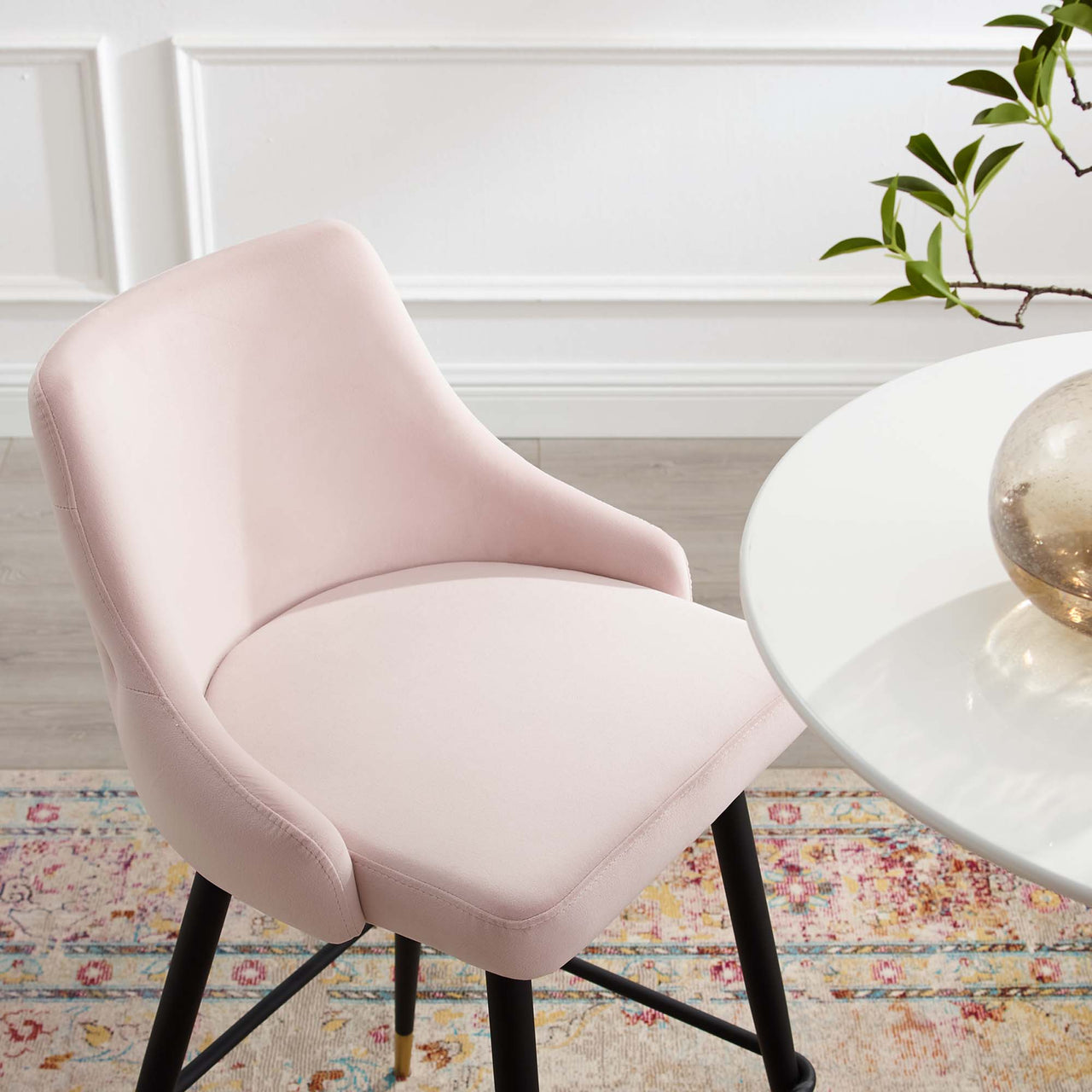 Avira Velvet Bar Stool, Pink