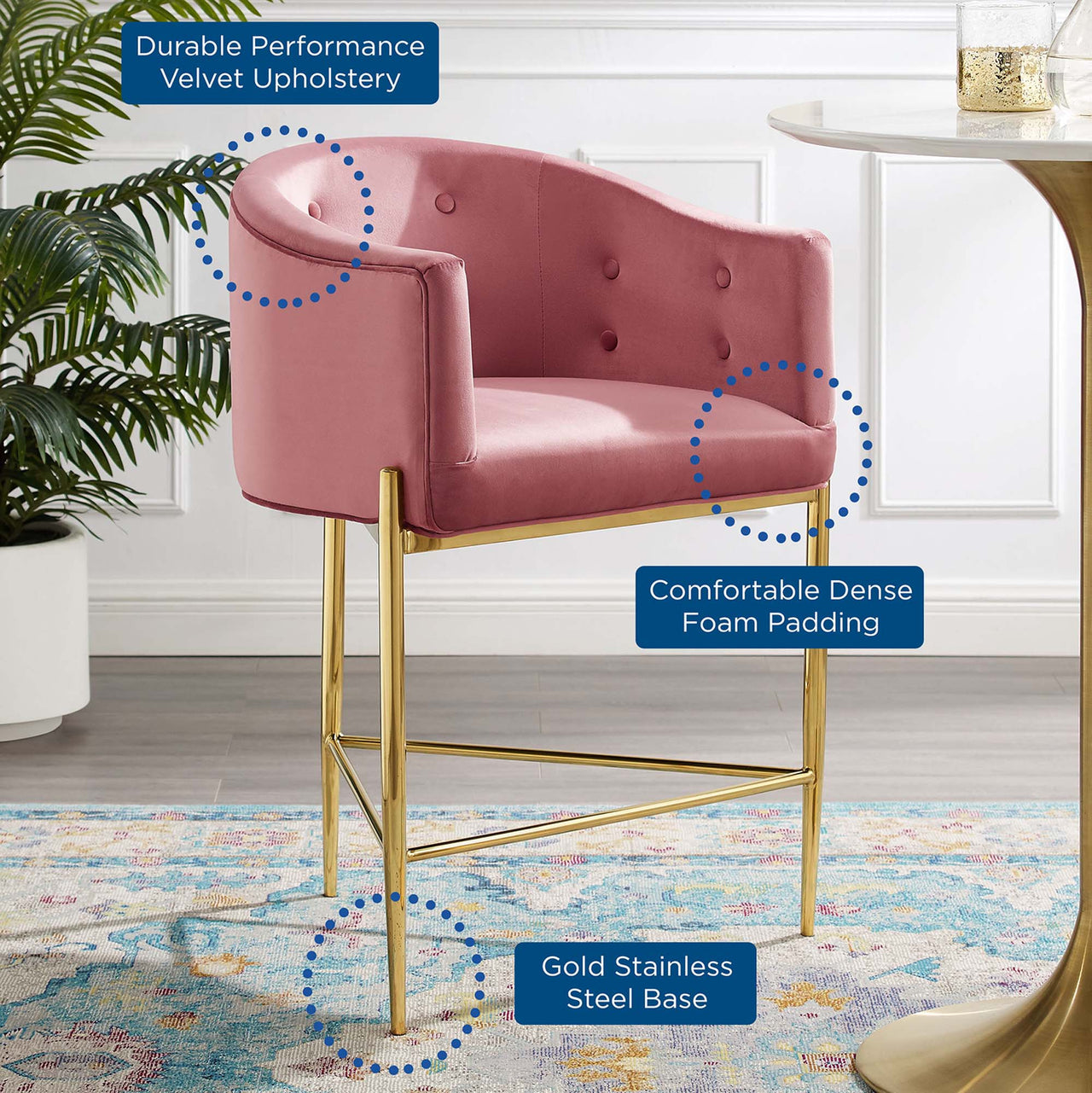 Civetta Counter Stool, Dusty Rose