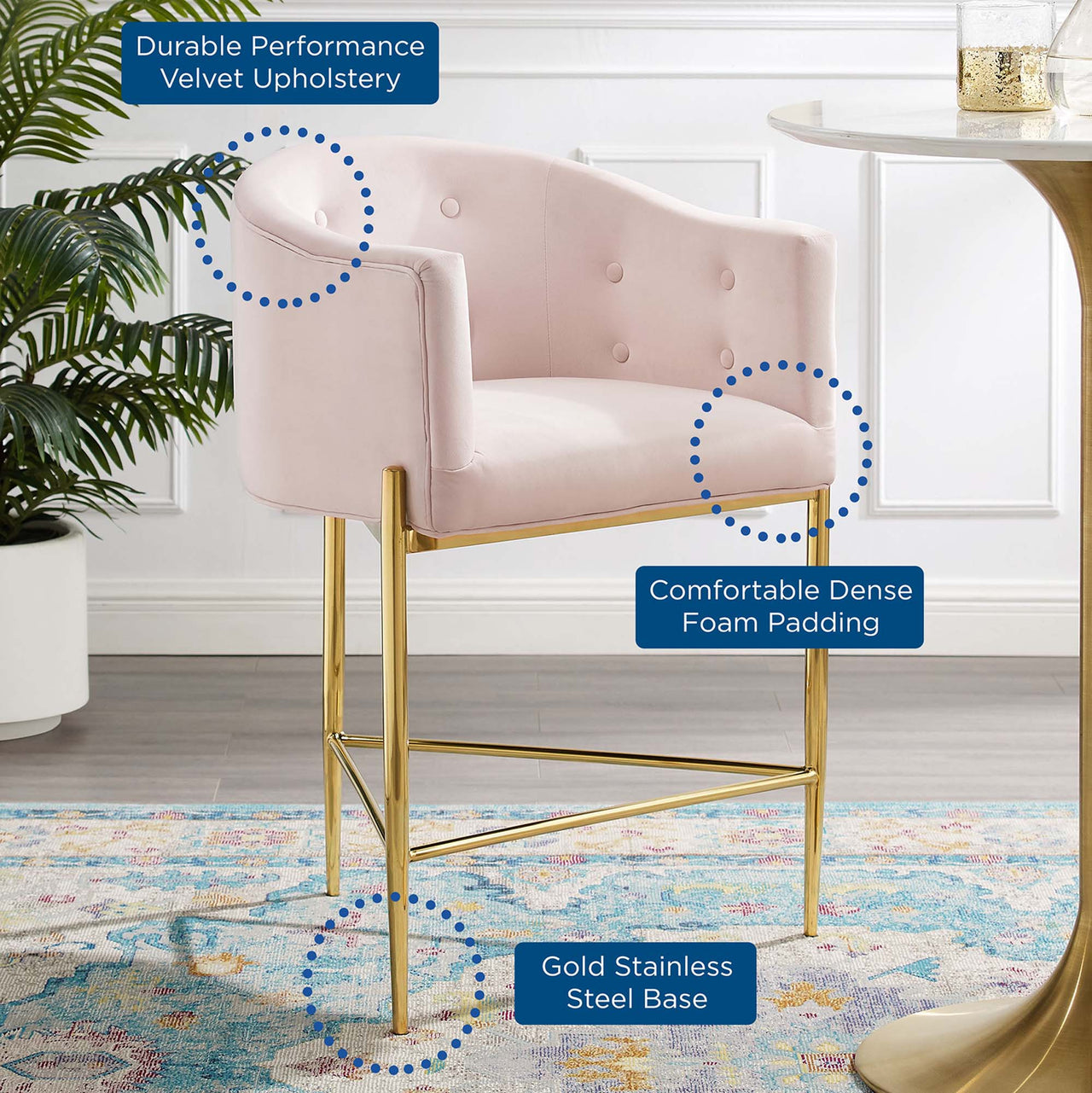 Civetta Counter Stool, Pink