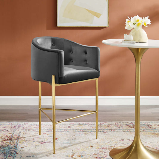 Civetta Upholstered Velvet Bar Stool, Charcoal