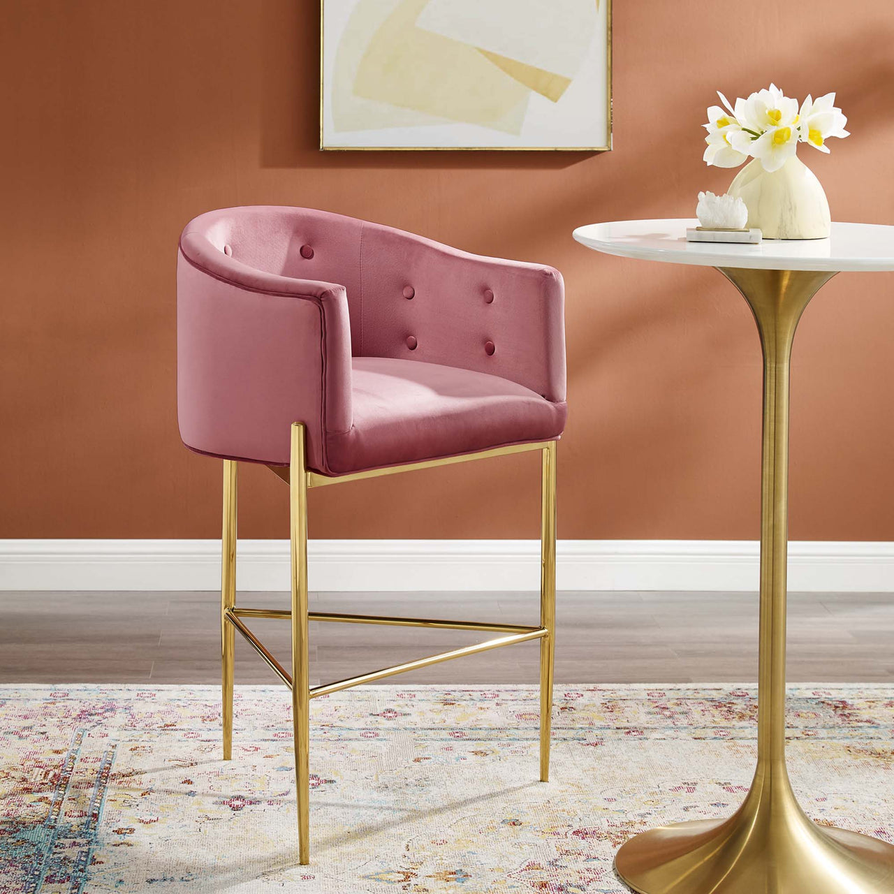 Civetta Upholstered Velvet Bar Stool, Dusty Rose