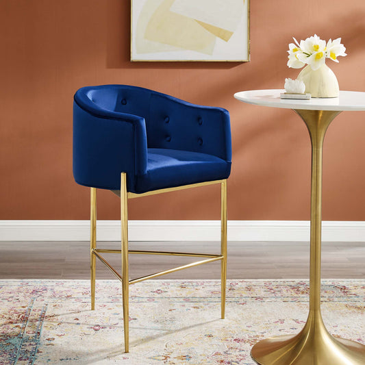 Civetta Upholstered Velvet Bar Stool, Navy