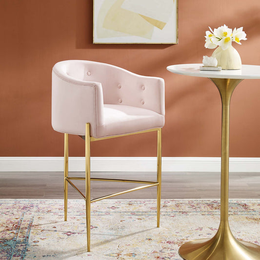Civetta Upholstered Velvet Bar Stool, Pink
