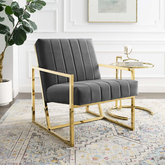 Railway Upholstered Velvet Accent Chair, Charcoal