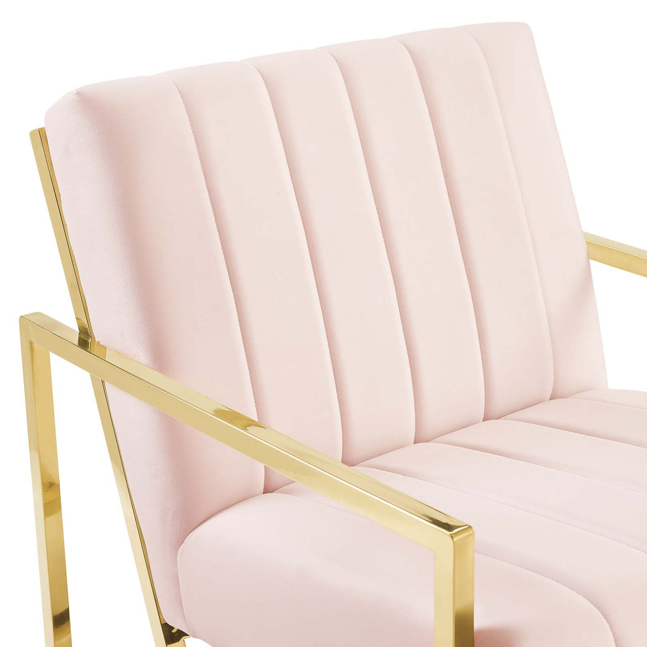 Railway Upholstered Velvet Accent Chair, Pink