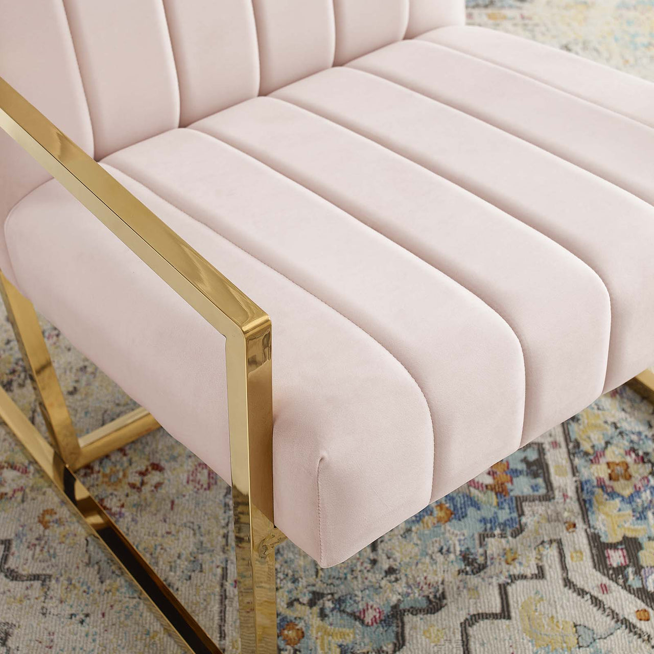 Railway Upholstered Velvet Accent Chair, Pink