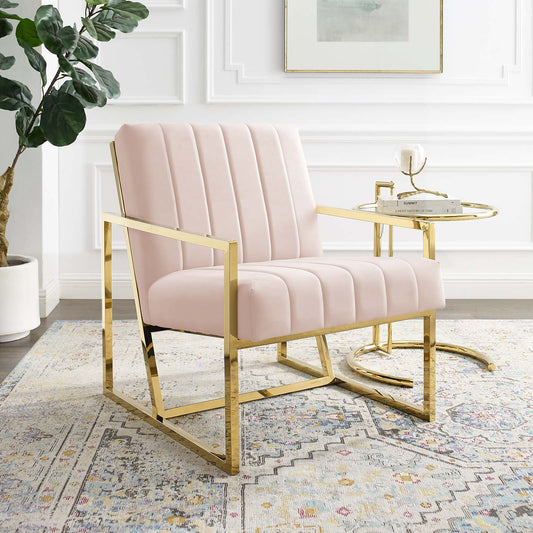 Railway Upholstered Velvet Accent Chair, Pink