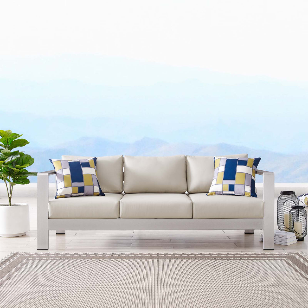 Shorea Alfresco Sofa, Silver & Beige