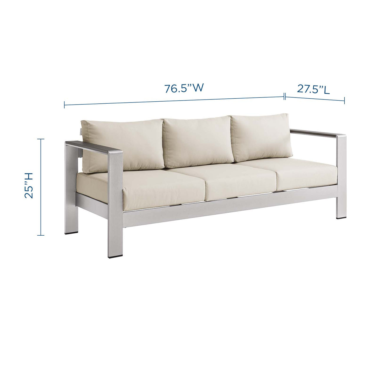 Shorea Alfresco Sofa, Silver & Beige