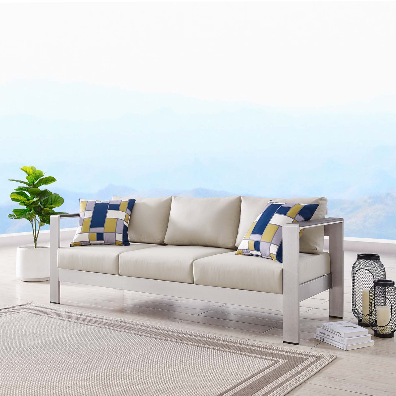 Shorea Alfresco Sofa, Silver & Beige