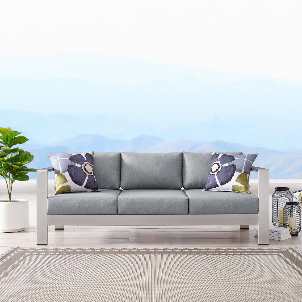 Shorea Alfresco Sofa, Silver & Gray