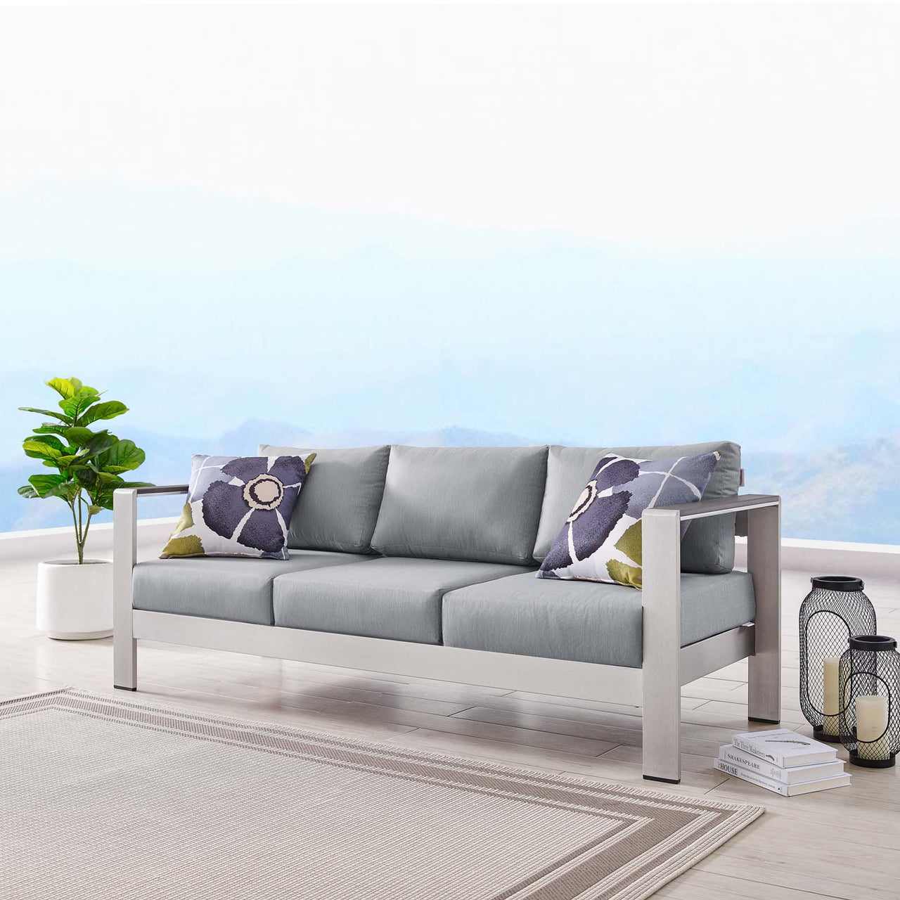 Shorea Alfresco Sofa, Silver & Gray