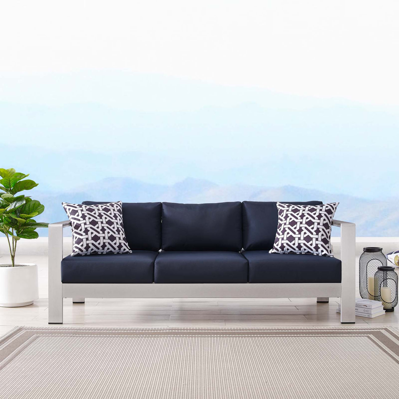 Shorea Alfresco Sofa, Silver & Navy