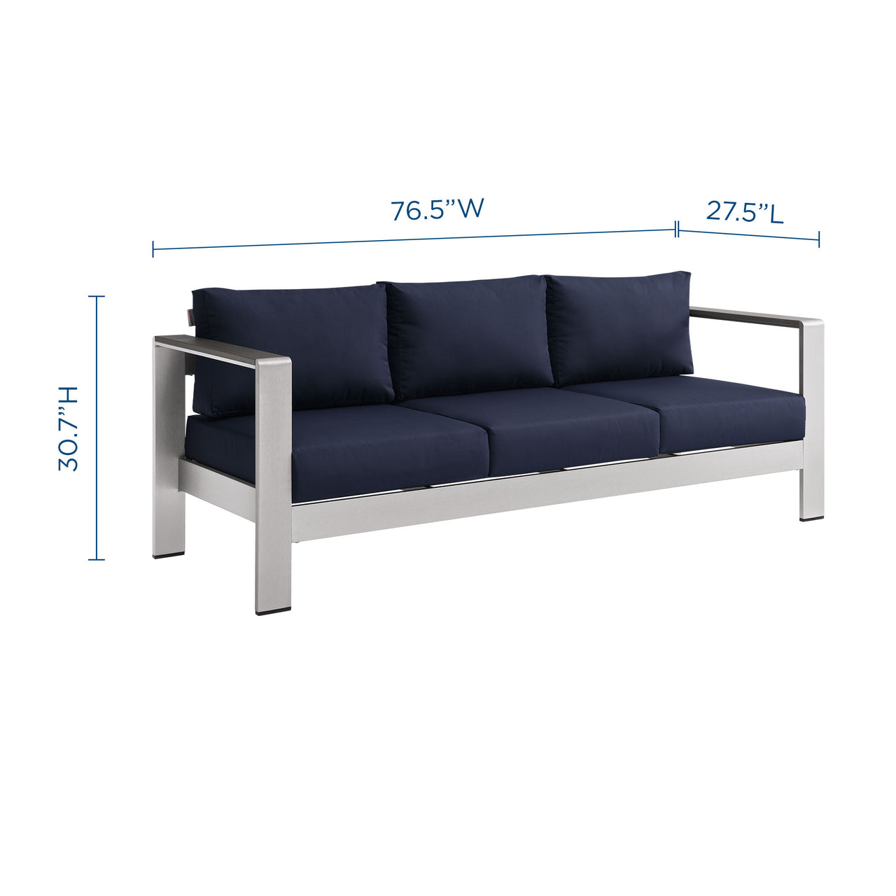 Shorea Alfresco Sofa, Silver & Navy