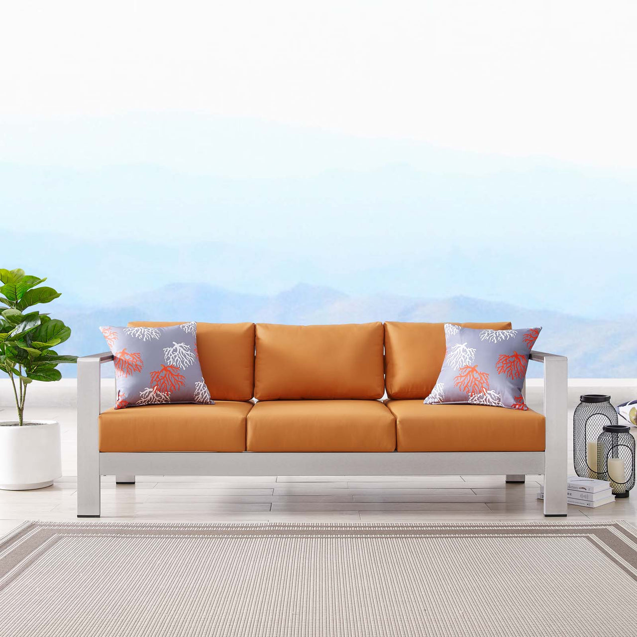Shorea Alfresco Sofa, Silver & Orange