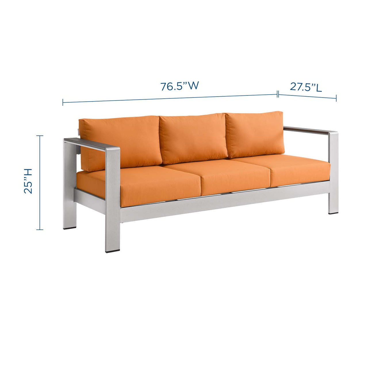 Shorea Alfresco Sofa, Silver & Orange