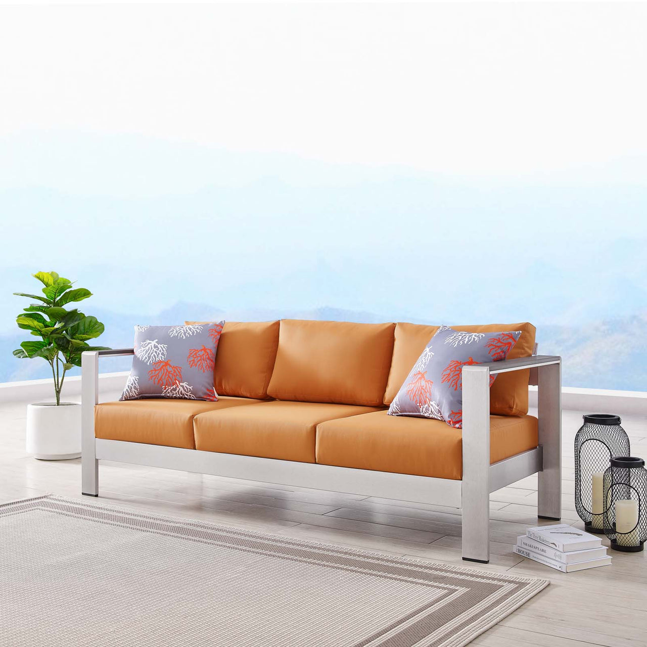 Shorea Alfresco Sofa, Silver & Orange