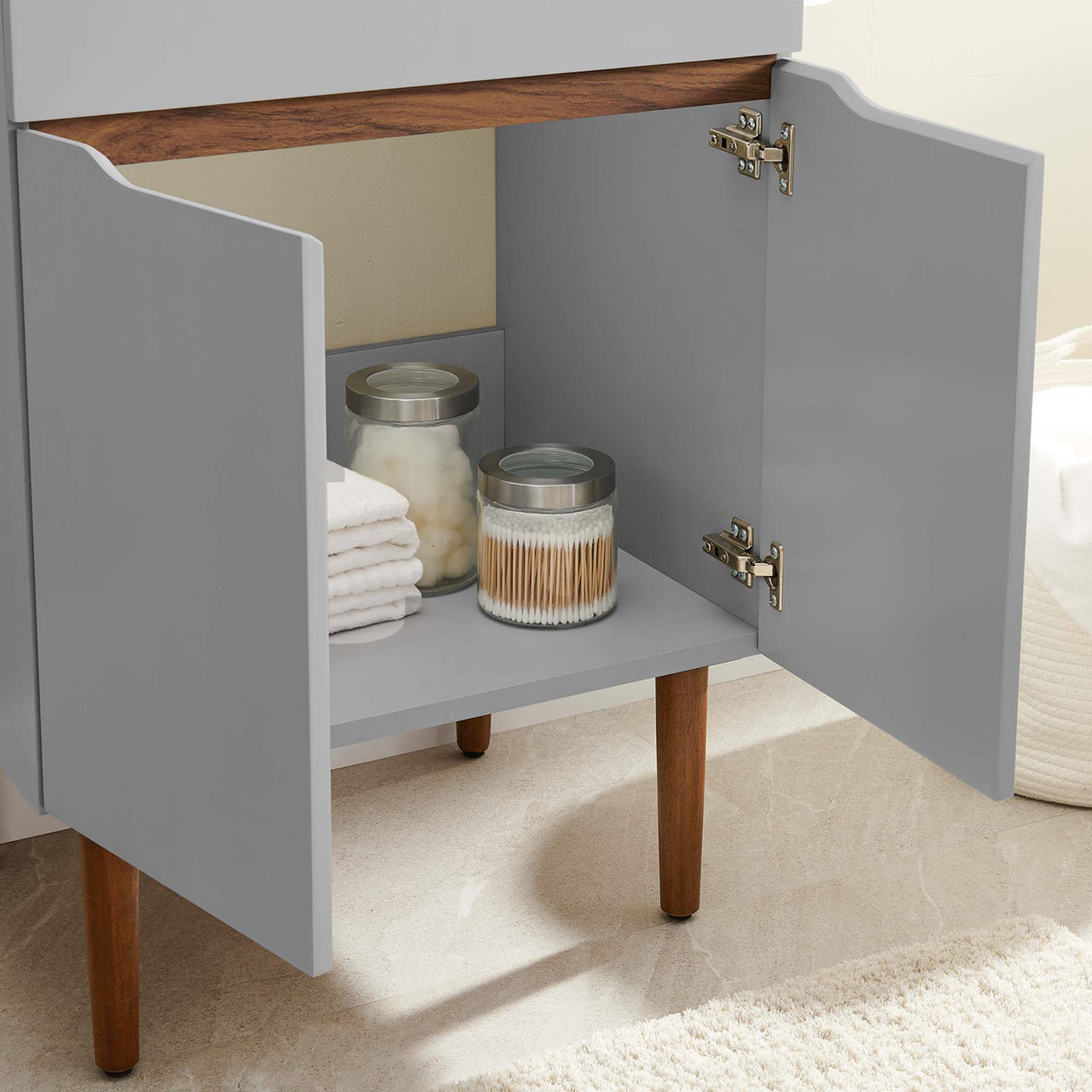 Arwyn Vanity Base with Storage, Small, Gray & Walnut