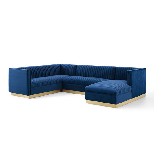Sanguine 3 Piece Performance Velvet Sectional Sofa Set, Navy