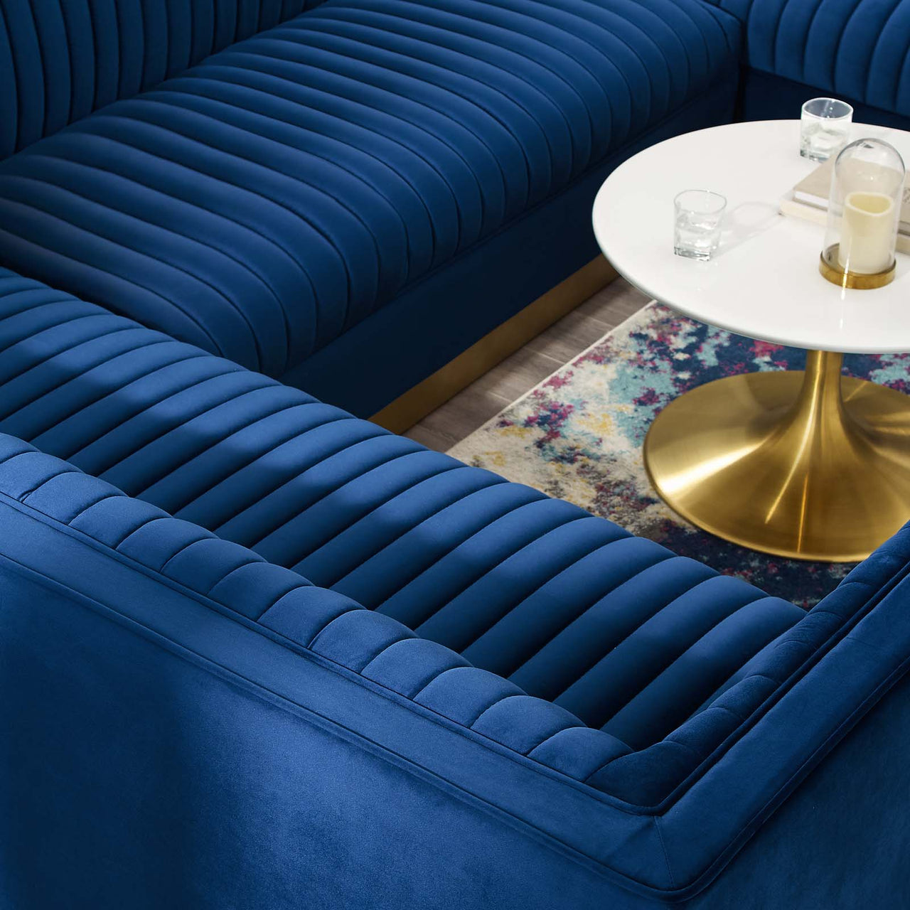 Vladimir 3-Piece Velvet Sectional Sofa Set, Navy